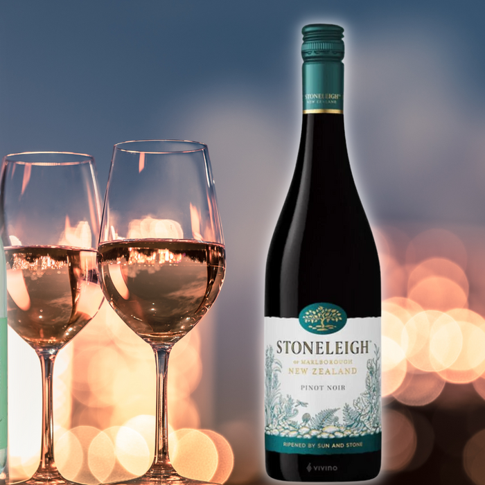 A bottle of Stoneleigh and two wine glasses