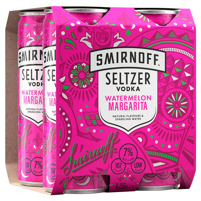 Smirnoff Seltzer Watermelon Margarita Vodka 250 ml (Pack of 4)  Smirnoff