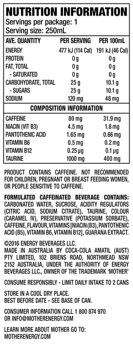 Mother Energy Drink Original Cans 24 x 250mL  Mother Energy