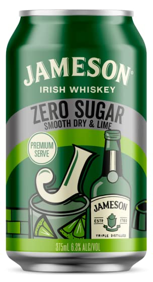 Jameson Irish Whiskey Zero Sugar Smooth Dry and Lime Can 4x375ml  Jameson