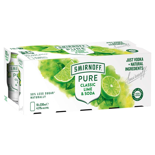 Smirnoff Pure Lime and Soda Premix Vodka 330 ml (Pack Of 10)  Smirnoff