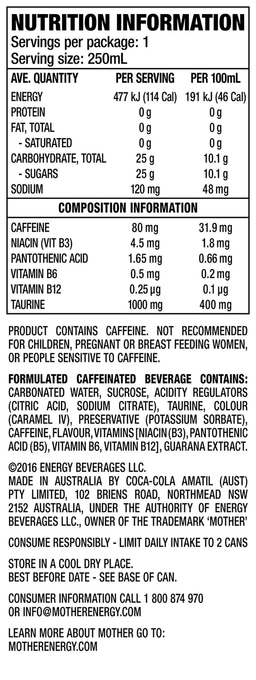 Mother Energy Drink Original Cans 24 x 250mL  Mother Energy